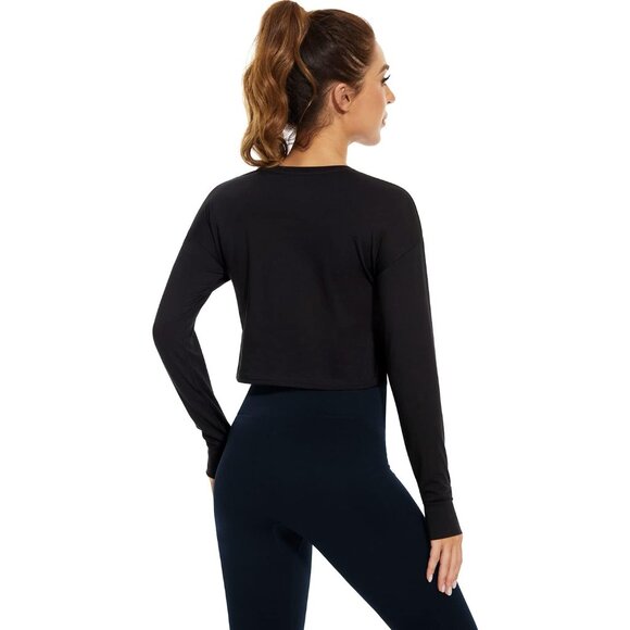 Women’s Long Sleeve Cotton Crop Top With Thumb Hole for Workout and Casual Wear - Picture 4 of 6